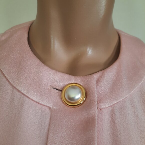 Vintage 80s Albert Nipon Button Front Sheath M Pink Elegant Mid Length Day Dress - Picture 3 of 12
